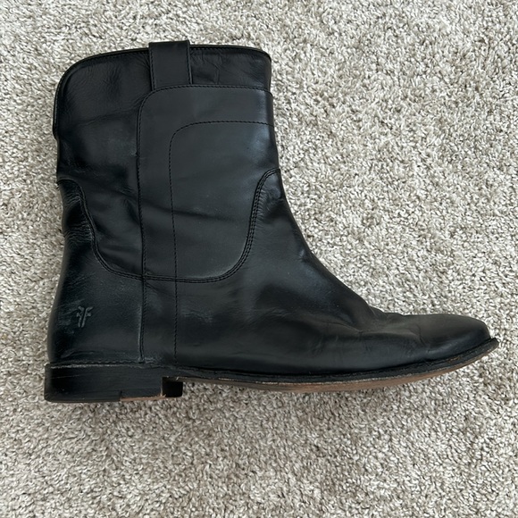 Frye Womens Paige Short Riding Boots Black Leather Mid Calf Block Pull On - Picture 4 of 7